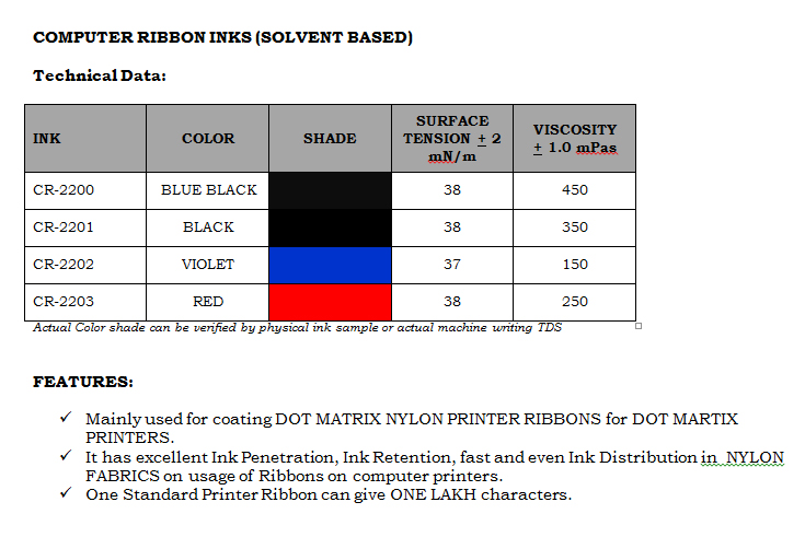 1.COMPUTER RIBBON INKS (SOLVENT BASED) – Welcome Hishineinks