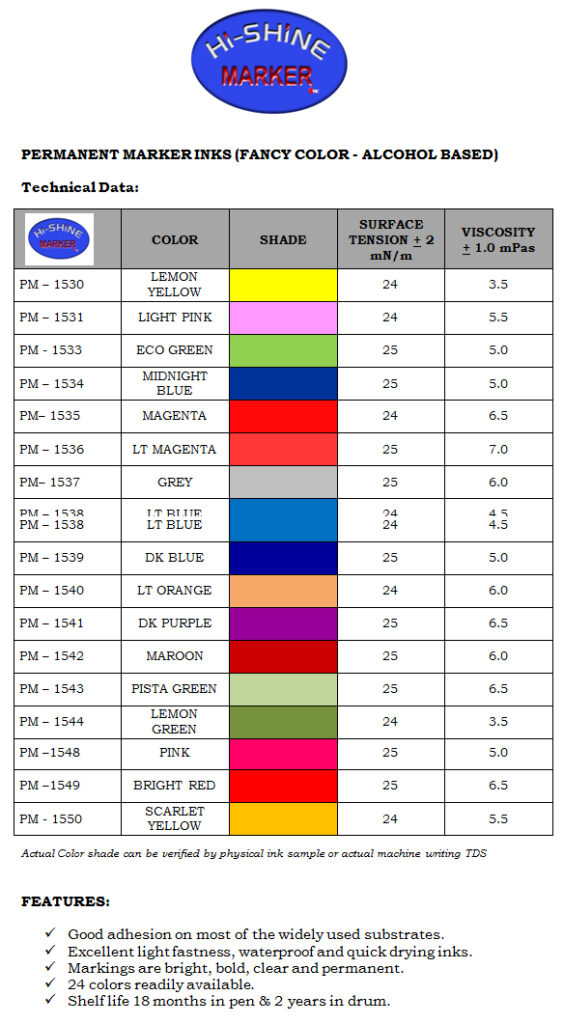 PERMANENT MARKER INKS (FANCY COLOR – ALCOHOL BASED) – Welcome Hishineinks